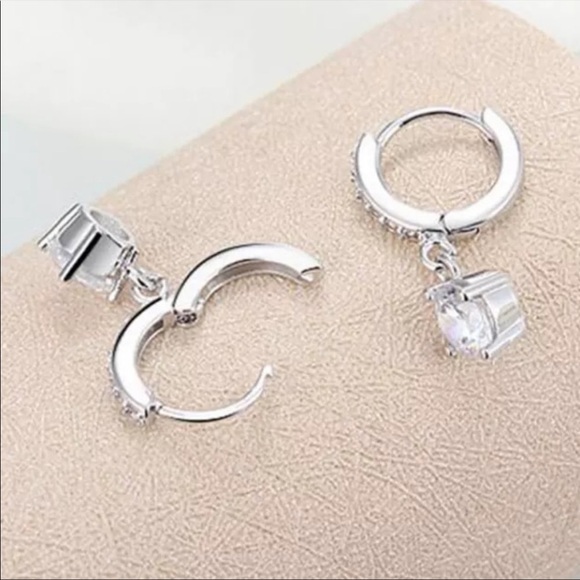 HOOP 925 STERLING SILVER DIAMOND SOLITAIRE EARRINGS, NICE EARRINGS,CUTE EARRINGS - Picture 5 of 7